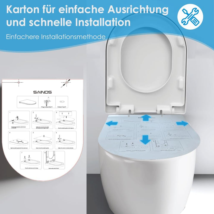 Duroplast WC-Sitz D-Form mit Absenkautomatik, Edelstahlscharnier, One-Touch-Schnellverschluss und ei