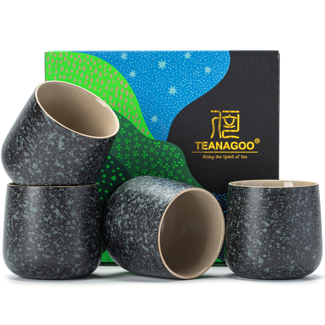 TEANAGOO Keramische japanische Teetasse, 7,2Oz / 205 ml, Charcoal Grey, H17, 4 Stück/Karton, Besetzt