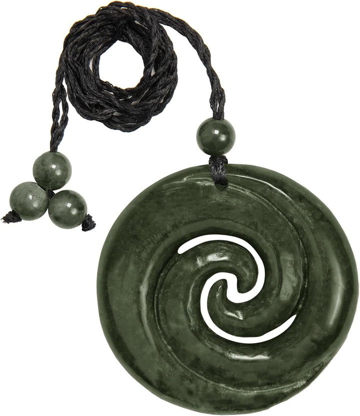 81stgeneration Anhânger Halskette Doppel Koru Runde Scheibe Handgeschnitzte Nephrit-Jade für Herren