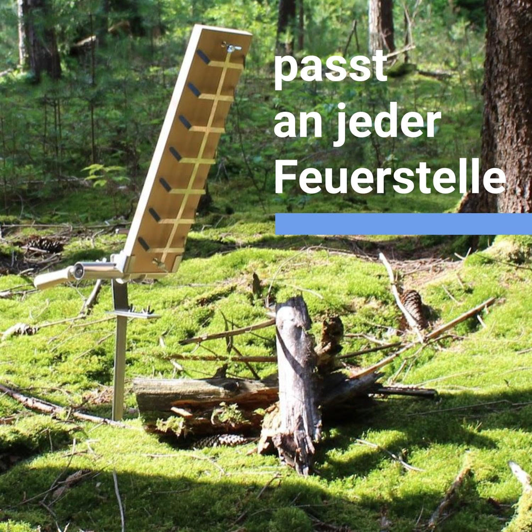 Premium Flammlachsbrett für Lagerfeuer mit Erdspiess, Flameboard & Erdspiess halten fest an jeder Fe
