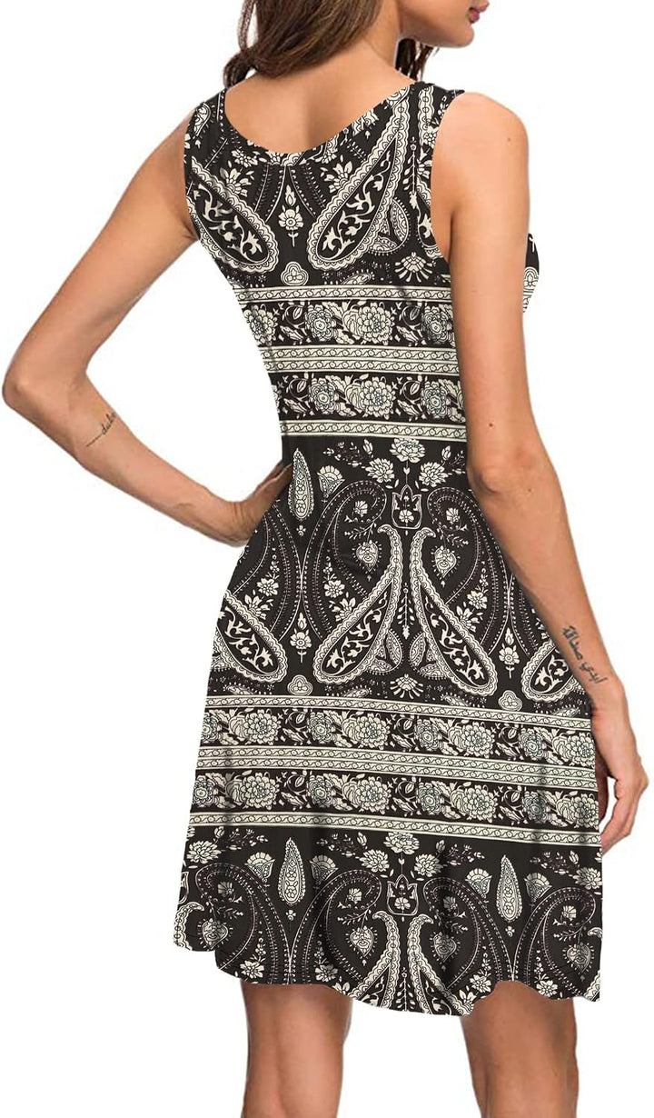 AUSELILY Sommerkleid Damen Ärmellose Strandkleid Leicht Swing Kleid V Ausschnitt Mini Kleid | kleid