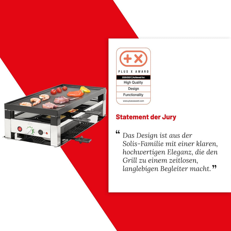 Solis Tischgrill 5 in 1 Table Grill 791 - Raclette + Grill + Wok + Pizza Grill + Crêpes - Raclette f
