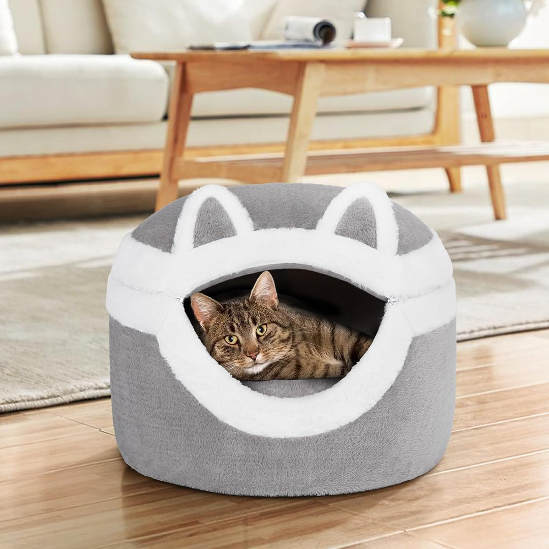 Ownpets 3-in-1 Katzenbett Höhle - Abnehmbares Schlafkissen für Indoor, Winter, Warm - Mit Weichem Ka