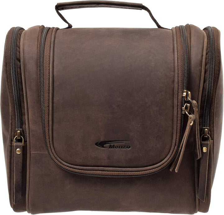 Menzo Kulturbeutel aus echten Leder, Kulturtasche für Damen und Herren (Marrone), Marrone