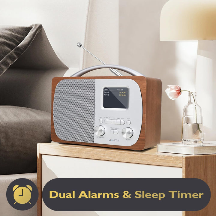 LEMEGA DR5 Tragbares DAB/DAB+ Digitalradio,Radio Holz mit Bluetooth 5.3,UKW-Radio für die Küche oder