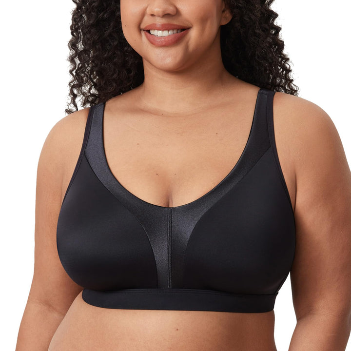 DELIMIRA Damen BH ohne Bügel Grosse Grössen Volle Abdeckung Glatter ohne Einlagen 100B Schwarz, 100B