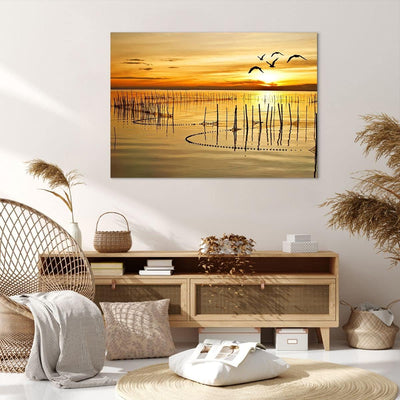 Bilder auf Leinwand 100x70cm Leinwandbild mit Rahmen See Vogel Wasser Gross Wanddeko Bild Schlafzimm