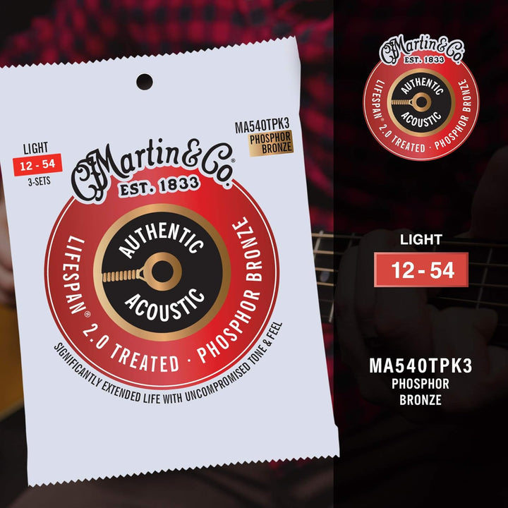 MARTIN Cordes Authentic Treated [MA540TPK3], 3er Pack, Leicht 12 Light Phosphor Bronze Packung mit 3