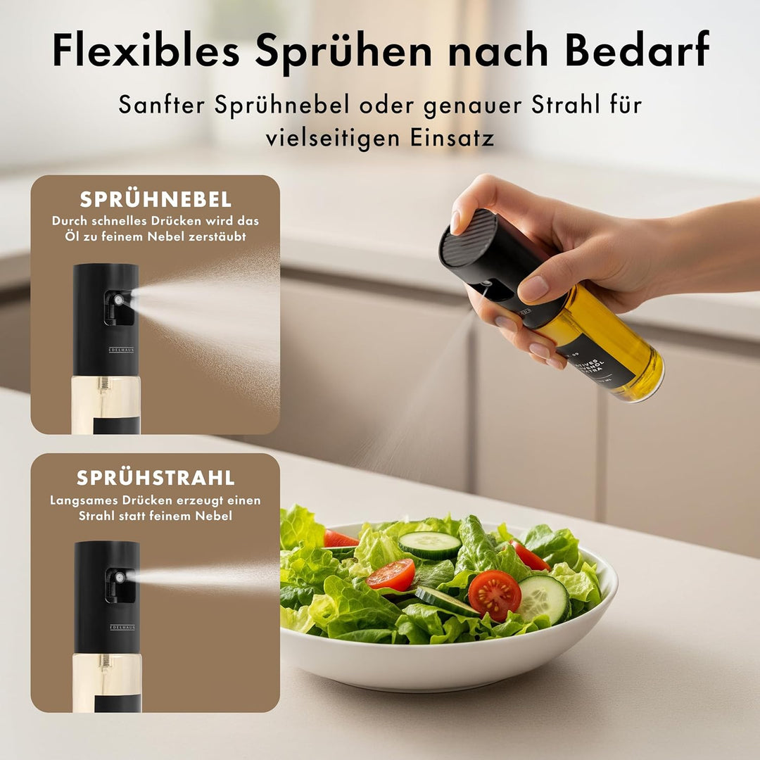 Ölsprüher 2er Set - Hochwertige Öl-Sprühflasche aus Edelstahl & Glas, für gesundes Kochen I Sprüher