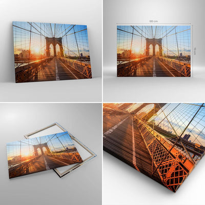 Bilder auf Leinwand 100x70cm Leinwandbild mit Rahmen New York Brücke Gross Wanddeko Bild Schlafzimme