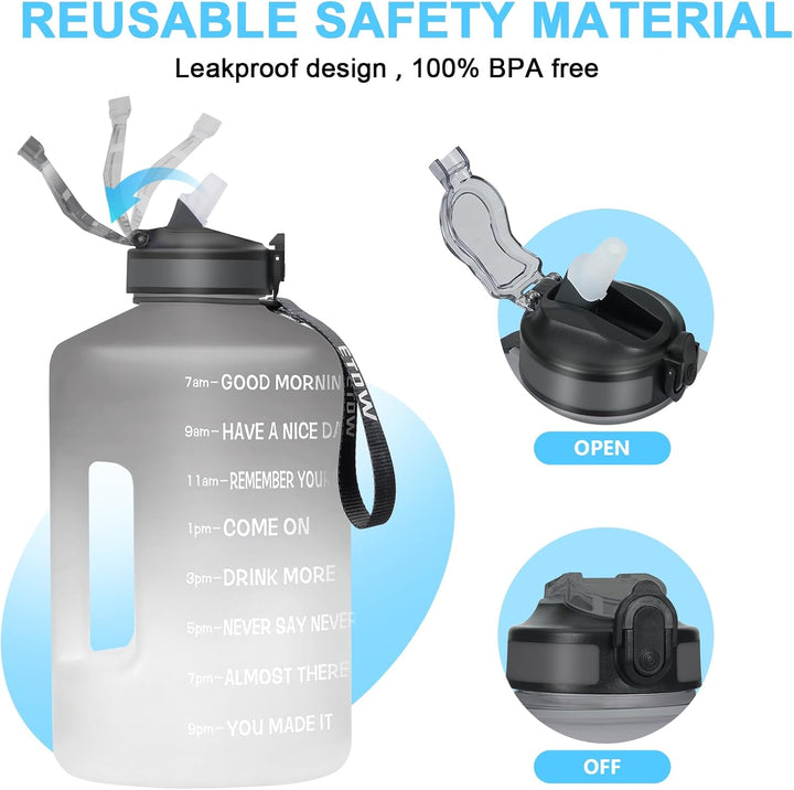 3,78 Liter Trinkflasche Sport mit Zeitangaben und Strohhalme, 3,78L Gross Sportflasche BPA Frei, Aut