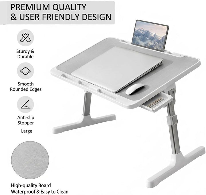 Klappbarer Laptop-Tisch für das Bett, höhen- und neigungsverstellbar, mit Schublade, Lap Stopper, Ta