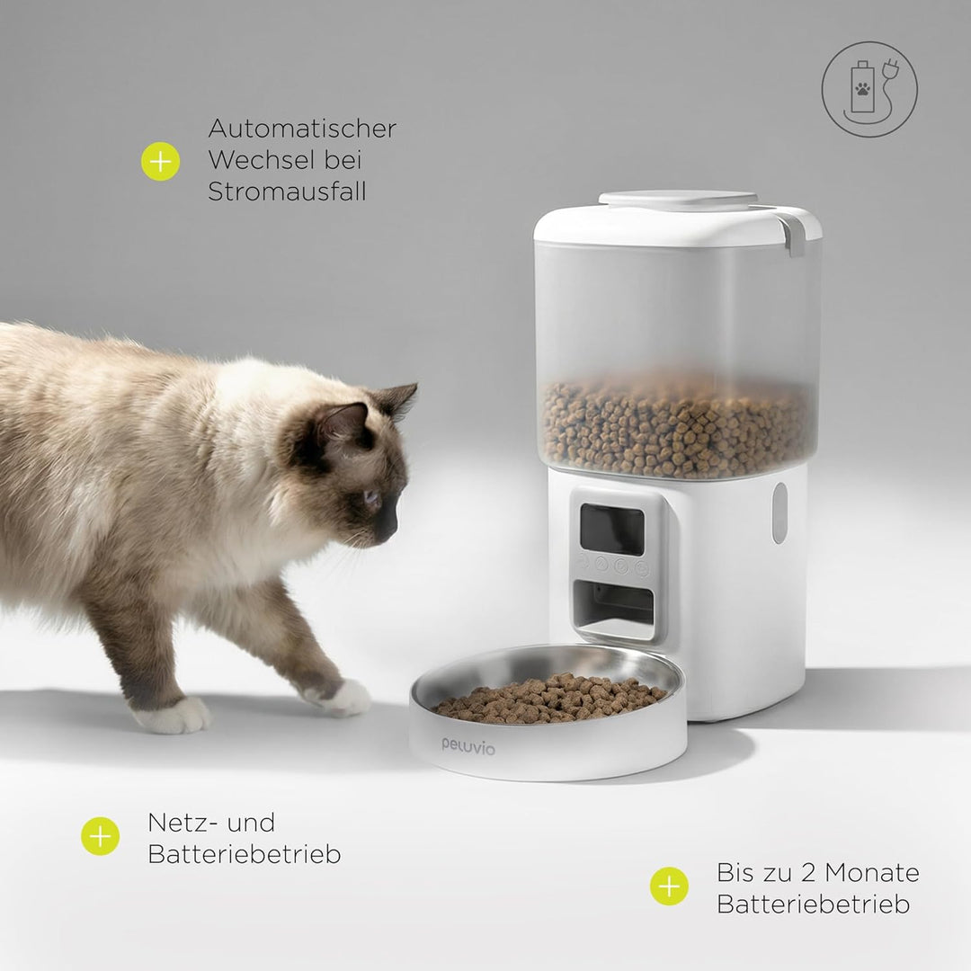 Crispy Futterautomat Katze mit Timer, ohne App, Katzenfutterautomat für Trockenfutter, LCD Display,