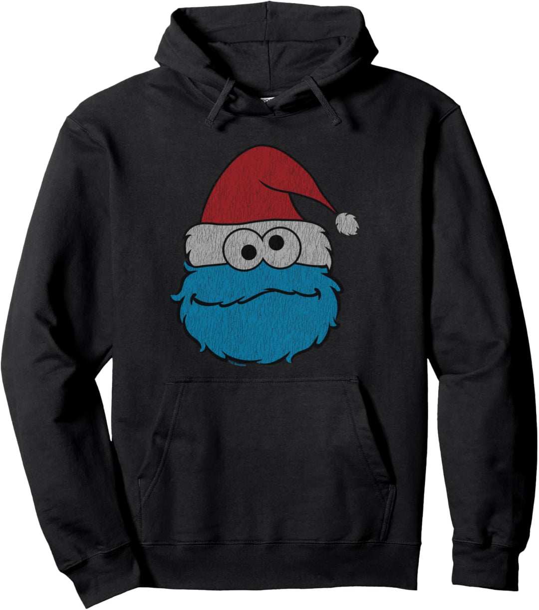 Sesame Street Cookie Monster Distressed Christmas Santa Hat Pullover Hoodie