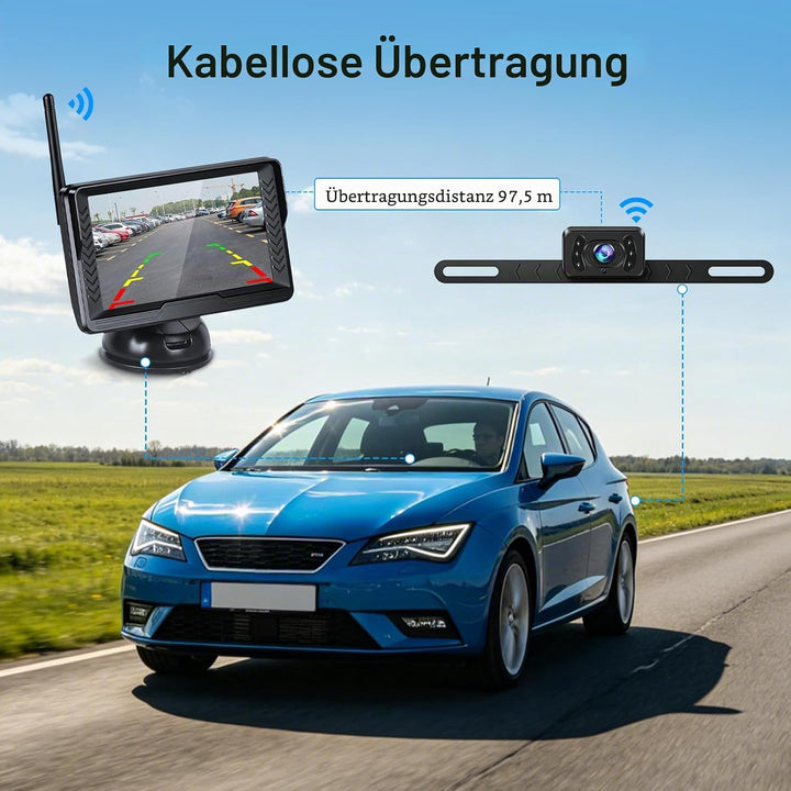 Hikity 5 Zoll AHD IPS Display, Kabelloses Rückfahrkameraset für Zahlreiche Fahrzeugmodelle, wasserdi