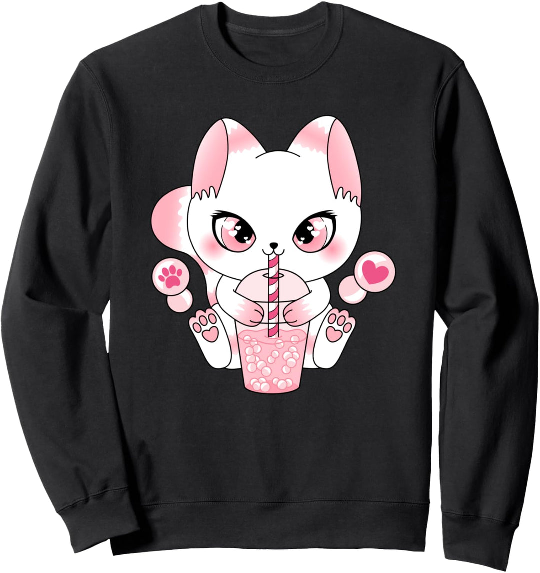Japanische Anime Kawaii Bubble Tea Katze Boba Tea Neko Sweatshirt