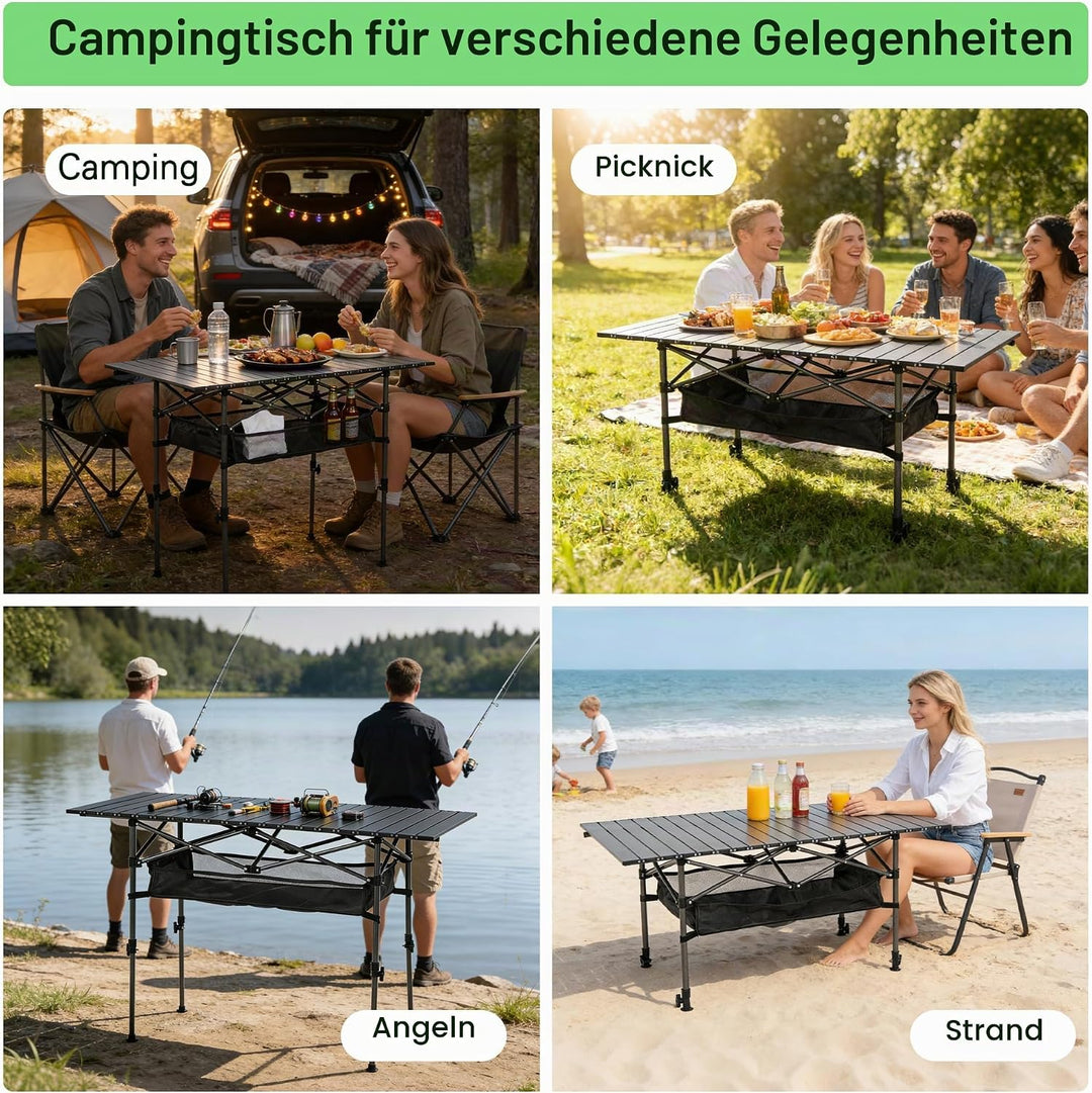 Campingtisch Klappbar 120 x 55cm, Klapptisch Höhenverstellbar(50/80cm), Tischplatte Aufrollbar, Trag