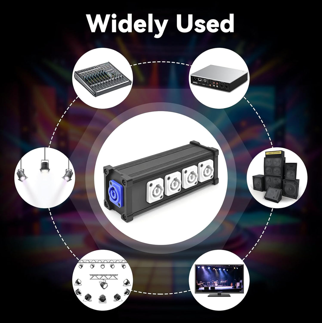 PowerCon Eingang zum Ausgang, 20A Splitter Box 1 in 4 out, 4 Power Verteiler für Bühnenlicht, LED-Bi
