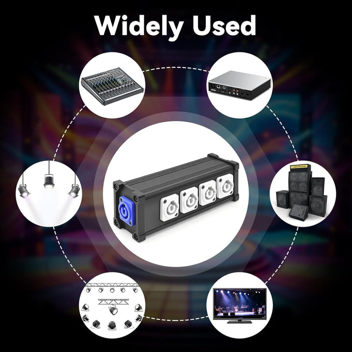 PowerCon Eingang zum Ausgang, 20A Splitter Box 1 in 4 out, 4 Power Verteiler für Bühnenlicht, LED-Bi