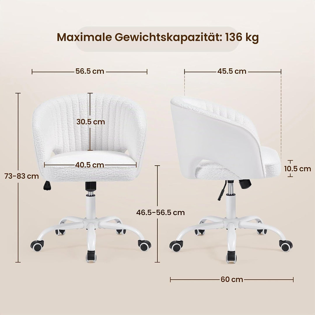 Yaheetech Schminkstuhl mit Samtbezug, Schreibtischstuhl mit Armlehnen, Drehstuhl mit Rollen, Höhenve