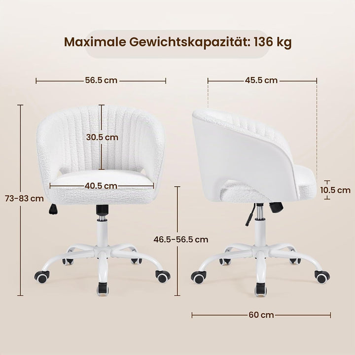 Yaheetech Schminkstuhl mit Samtbezug, Schreibtischstuhl mit Armlehnen, Drehstuhl mit Rollen, Höhenve