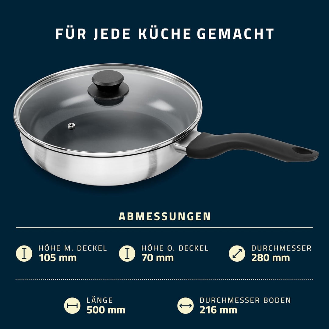 HENCKELS by ZWILLING Stream Schmorpfanne 28 cm, mit Deckel, mit Antihaft-Keramik-Beschichtung, Induk