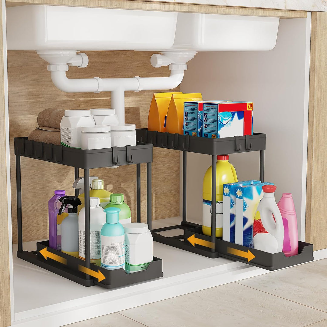 Meltrck Spülschrank Organizer - 2 Stück Unter Waschbecken Regal Organizer - Ausziehbares Lagerregal