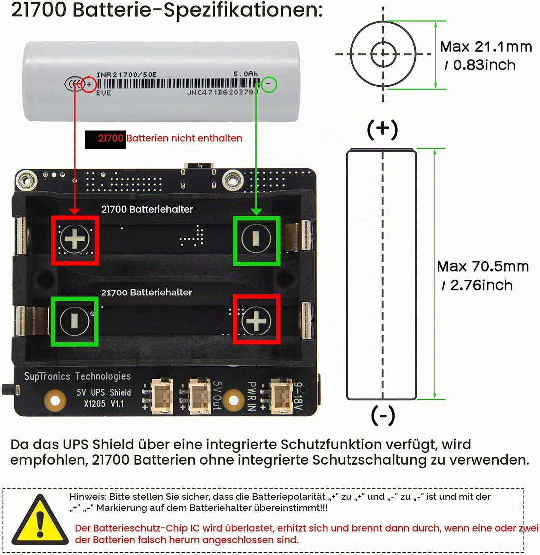 Geekworm X1205 UPS HAT Shield for Raspberry Pi 5, Max 5.1V 6A Output | Wide 9-18V Input, Auto Power