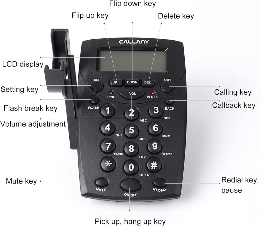 ciciglow Callcenter-Telefon, Schnurgebundenes Telefon mit Rauschunterdrückung, Headset-Mikrofon, FSK