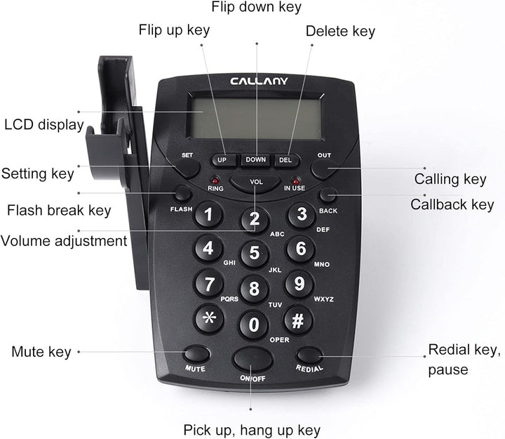 ciciglow Callcenter-Telefon, Schnurgebundenes Telefon mit Rauschunterdrückung, Headset-Mikrofon, FSK