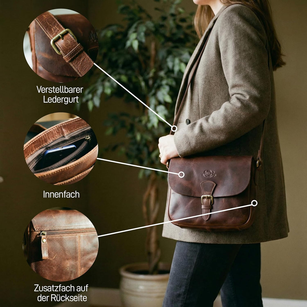 SID & VAIN Schultertasche Yale aus Premium Leder I Handtasche Schultergurt für Damen I Umhängetasche