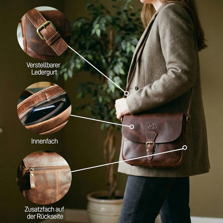 SID & VAIN Schultertasche Yale aus Premium Leder I Handtasche Schultergurt für Damen I Umhängetasche