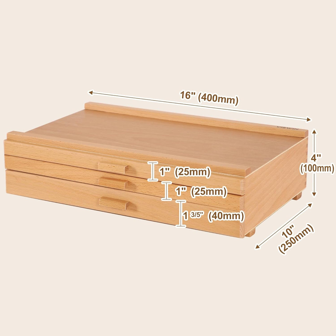 VISWIN 3-Schublade Holz Artist Supply Storage Box mit abnehmbaren Trennwänden, Premium Buche Holz Ar