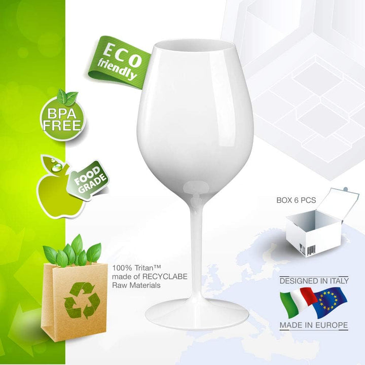 DoimoFlair Weingläser aus Kunststoff bruchsicher Weinbecher Sektgläser Plastik Weiss 51 cl. Set 6 St