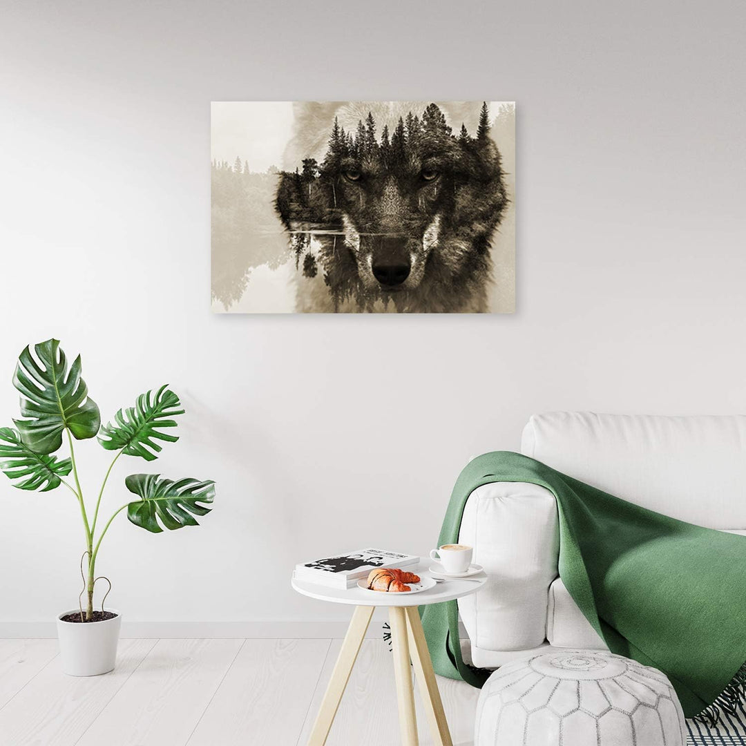 Feeby Bild auf Vlies Leinwand Wald See 90x60 cm Kunstdruck Modern Wandbilder Deko Flur Wohnzimmer Wo