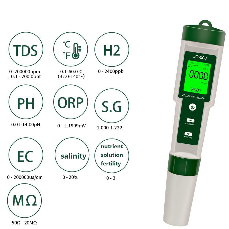 WANGCL 10-in-1 LCD-Digital-Messgerät, Bodentestgerät für Garten, PH/TDS/EC/Salzgehalt, Redox/H2, was