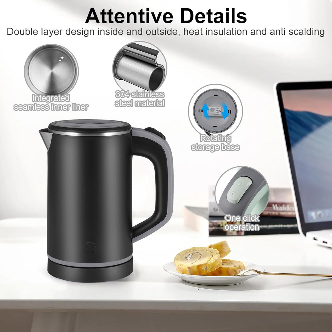 Towwoo 800ML Reisewasserkocher Klein, 600W 5 Minuten Schnelles Kochen Mini Edelstahl Wasserkocher, Ü