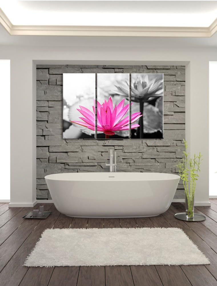 Pixxprint Lilafarbene Wasserlilie als Leinwandbild | Grösse: 3 Teilig (120x80) | Wandbild| Kunstdruc