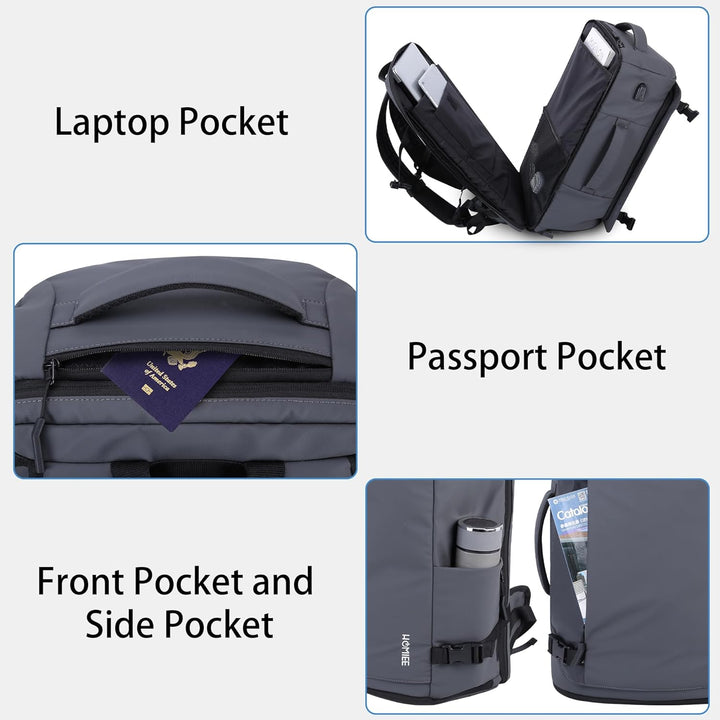 HOMIEE Reiserucksack 40L Grosser Rucksack Herren Wasserdicht 15.6-17.3 Zoll Laptoprucksack Handgepäc