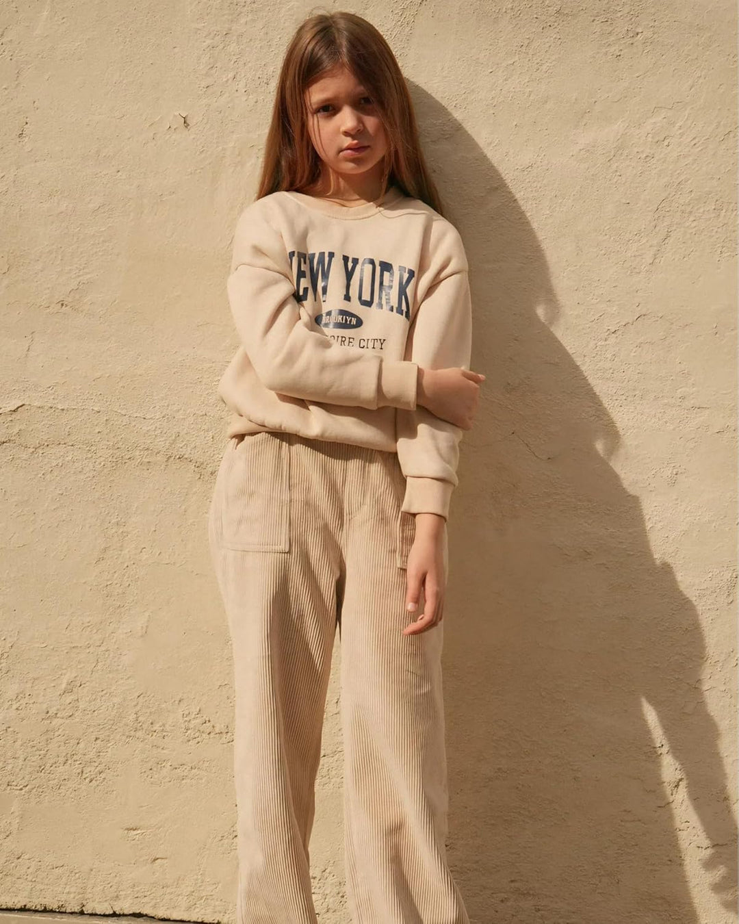 Rolanko Mädchen Cordhose, Pull On Elastische Taille Gerades Bein Abgeschnitten Lange Hosen für Kinde