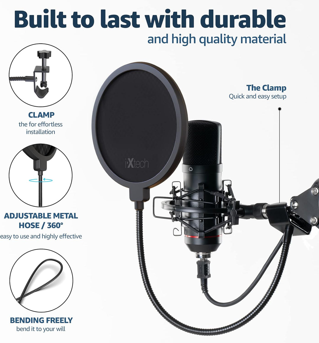 IXTECH Popfilter für Blue Yeti-Mikrofon, doppelschichtiger Schallschutz, Schildwächter, Windschutz m