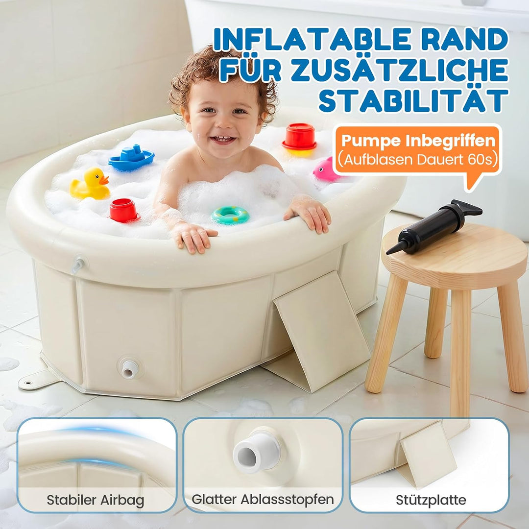 Orzbow Baby Badewanne, Faltbare Badewanne Kinder mit Aufblasbarem Oberrand, Tragbare Babybadewanne f