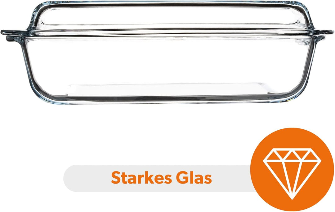 KADAX Auflaufform mit Deckel 3,95L – rechteckige Glasauflaufform, hitzebeständig & feuerfest – Ofenf