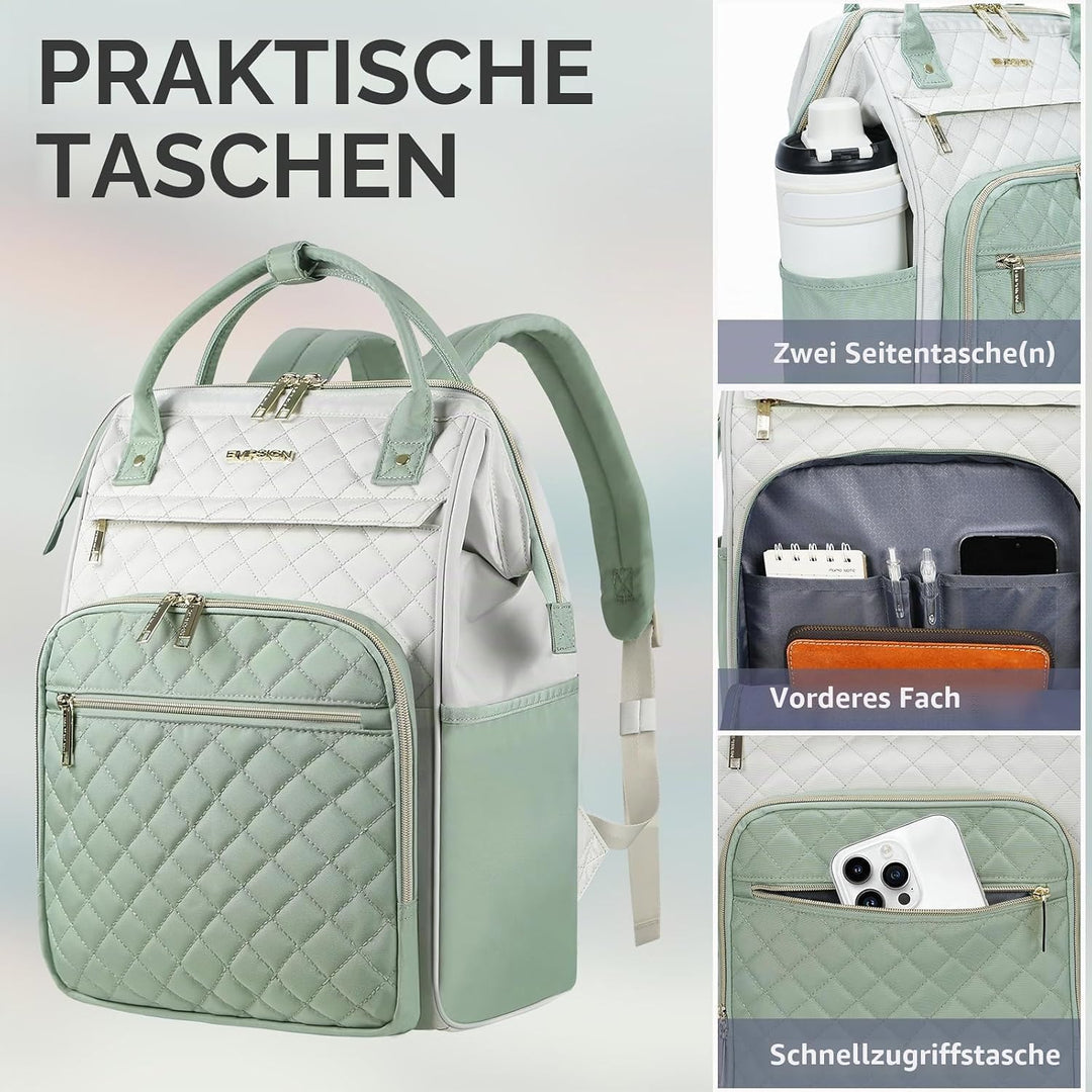 EMPSIGN Laptop Rucksack Damen 17.3 Zoll, Wasserfest Mädchen, Elegante Arbeitstasche Lehrertasche, Re