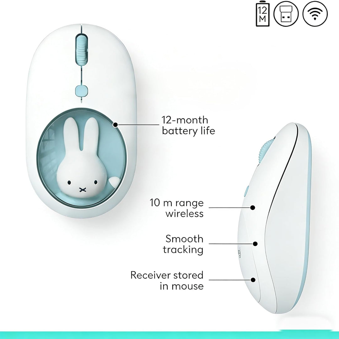 MiPow x Miffy Bluetooth Wireless Maus, kleine tragbare Maus, geeignet für Laptops, Tablets usw., Tra