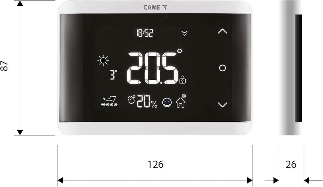 CAME Wand-Thermostat TH/750, WLAN, App und Touchscreen, Doppelrelais für Heizung und Klimatisierung,