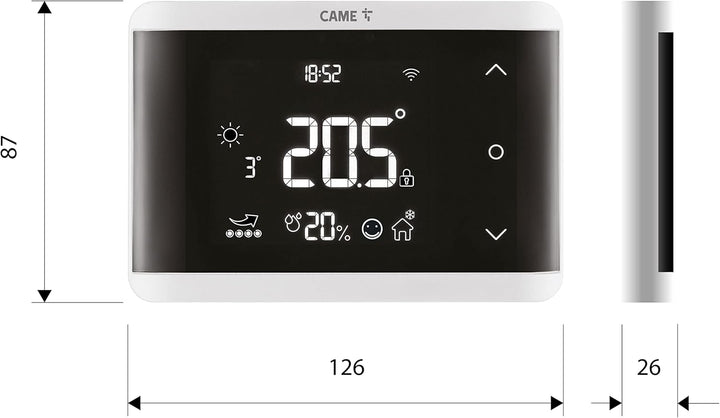 CAME Wand-Thermostat TH/750, WLAN, App und Touchscreen, Doppelrelais für Heizung und Klimatisierung,
