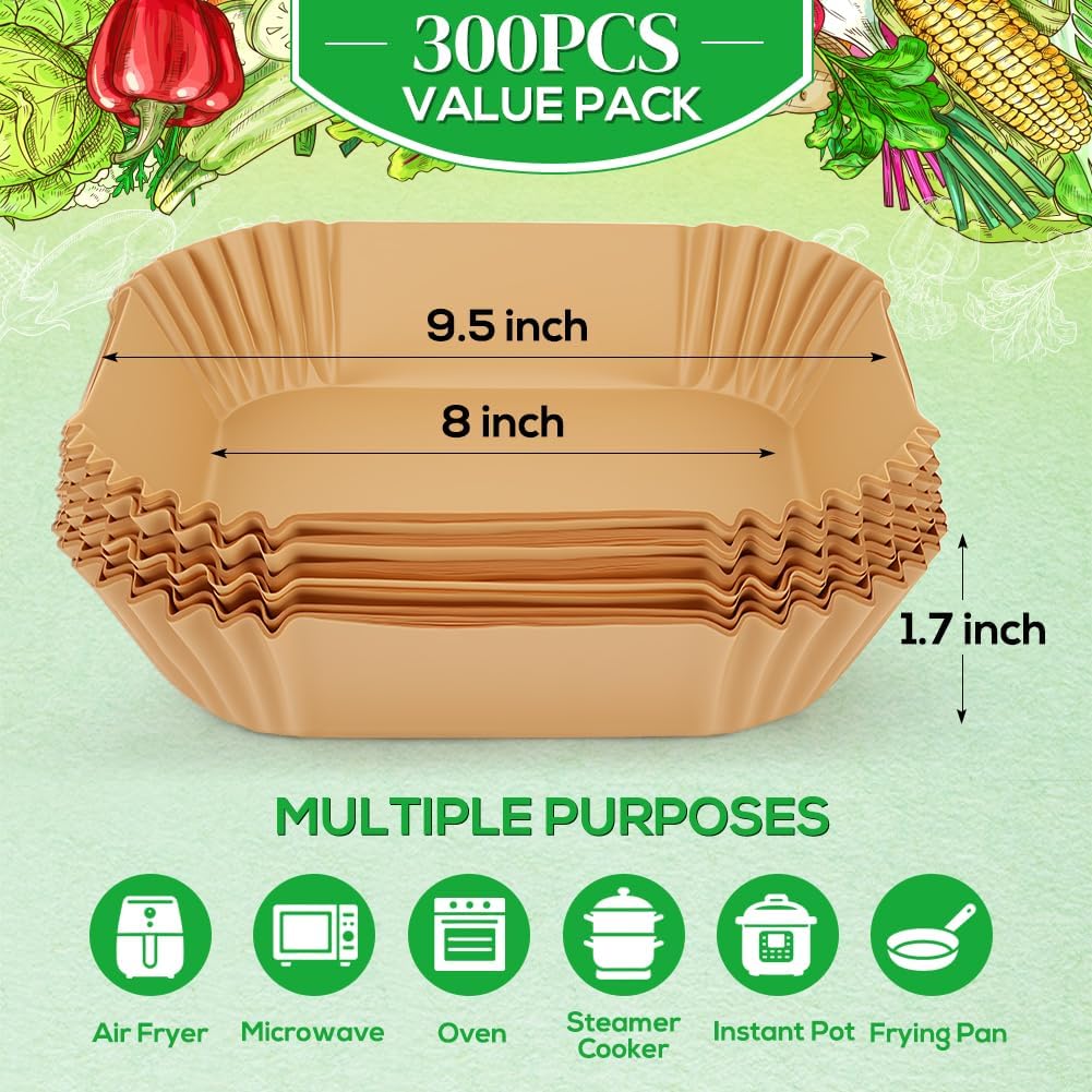 BYKITCHEN 100 Stück Airfryer Backpapier für Philips 6.2L/COSORI 5.5L,6L,6.2L, 20cm-24cm, Heissluftfr