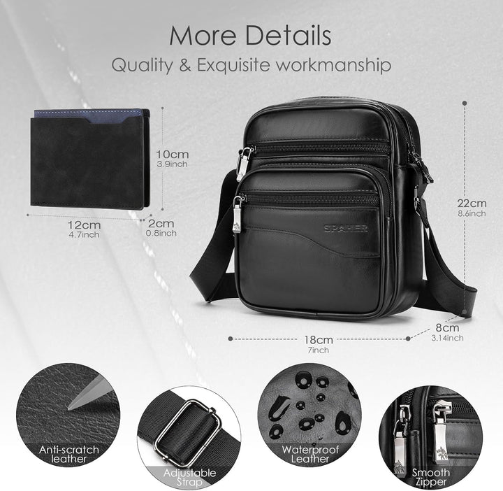 SPAHER Klein Umhängetaschen Herren Leder Herrentasche Schultertasche Handtaschen Männerhandtasche Ha