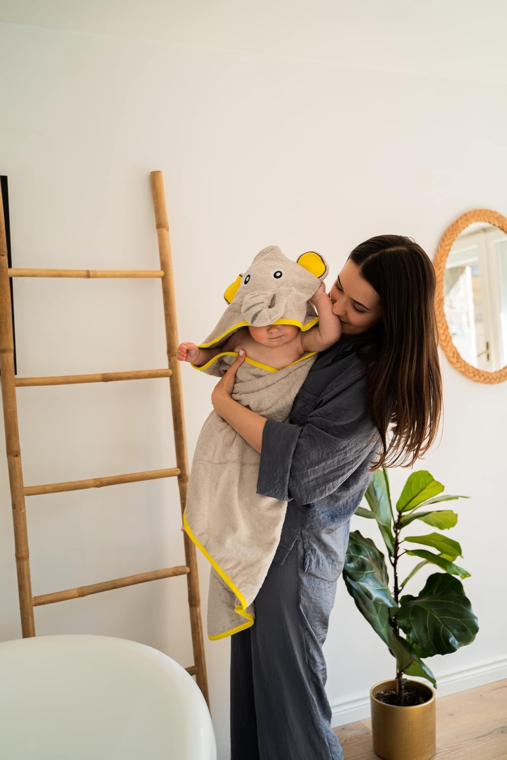 Baby Handtuch mit Kapuze, 100% Bambus, sehr saugfähig, natürlicher UV-Schutz, Bambus-Waschlappen Glü